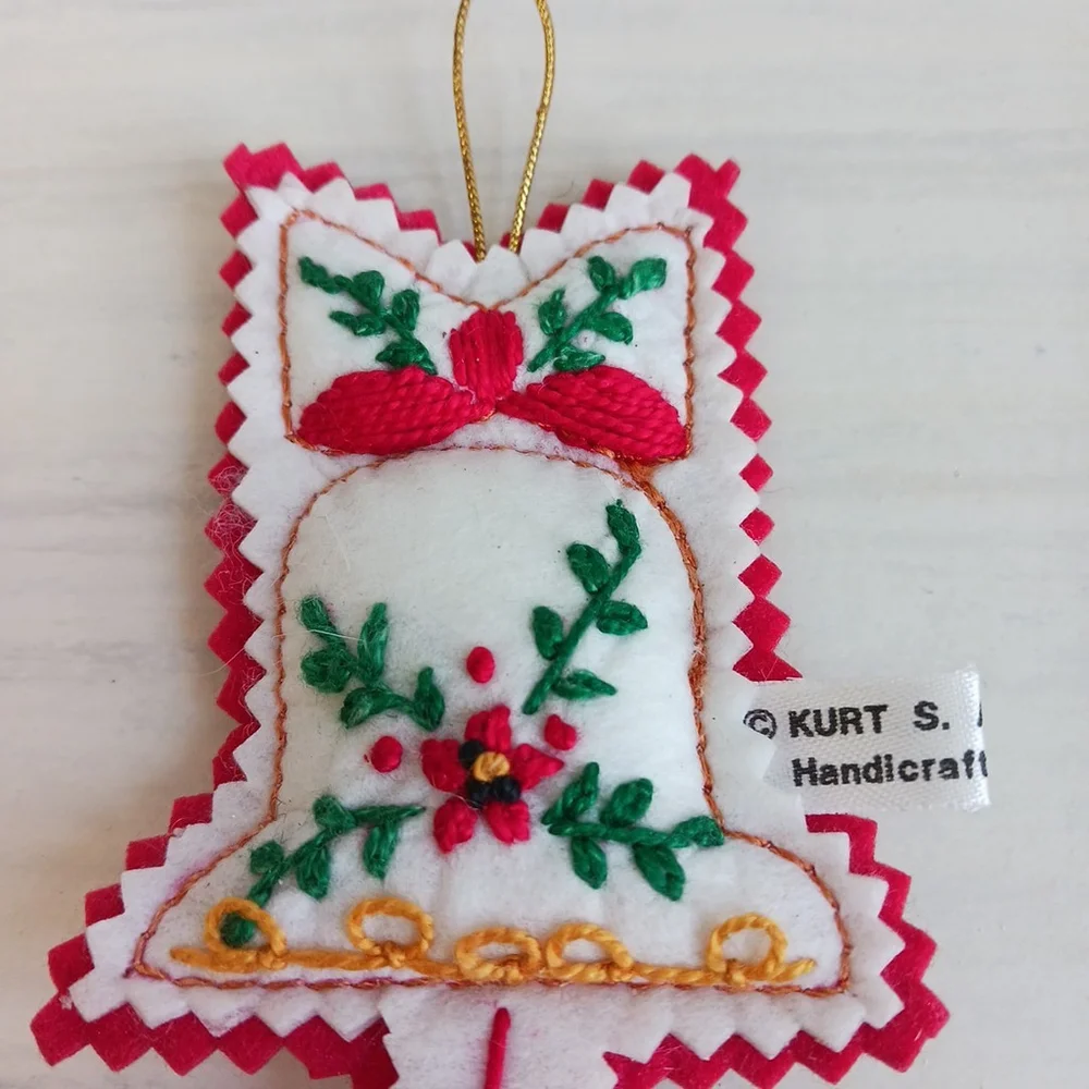 Vintage Kurt S Adler Felt Christmas Hanging Ornament Bell Korea